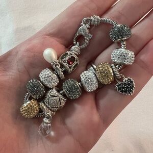 Judith Ripka Fully Completed Charm Bracelet Natural Stones Sterling Silver